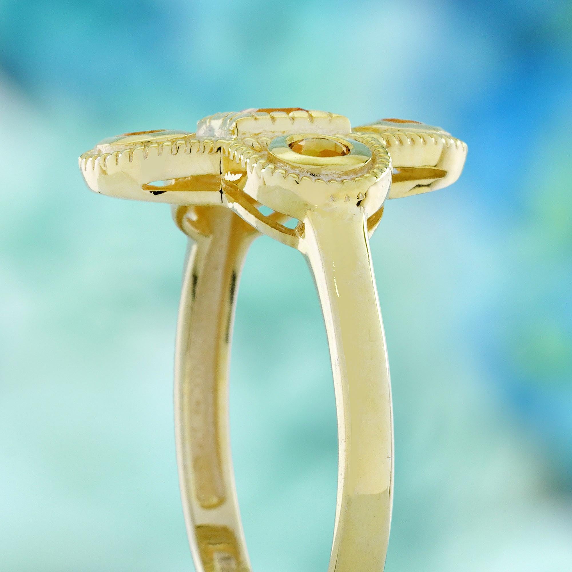 Women's 14K Yellow Gold Citrine Vintage Style Cross Cluster Ring For Sale