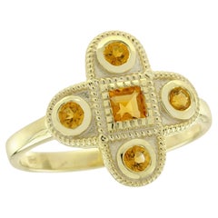 14K Yellow Gold Citrine Vintage Style Cross Cluster Ring