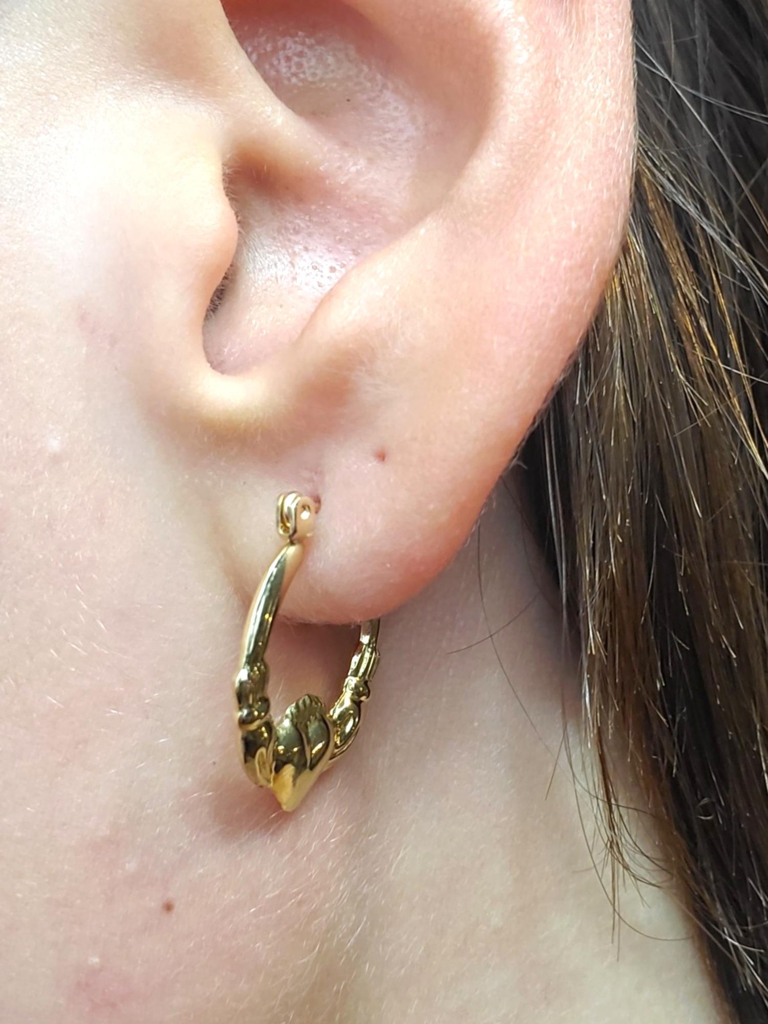 14K Yellow Gold Claddagh Hoop Earrings #17960 2