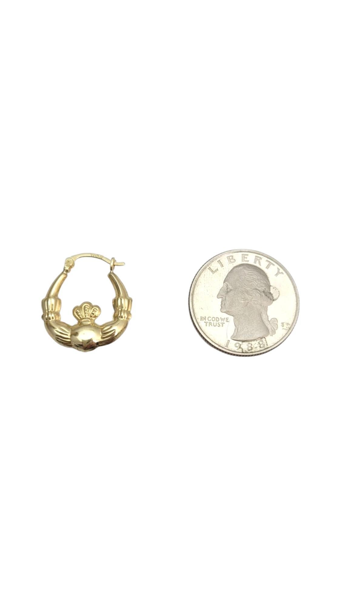 14K Yellow Gold Claddagh Hoop Earrings #21657 For Sale 1
