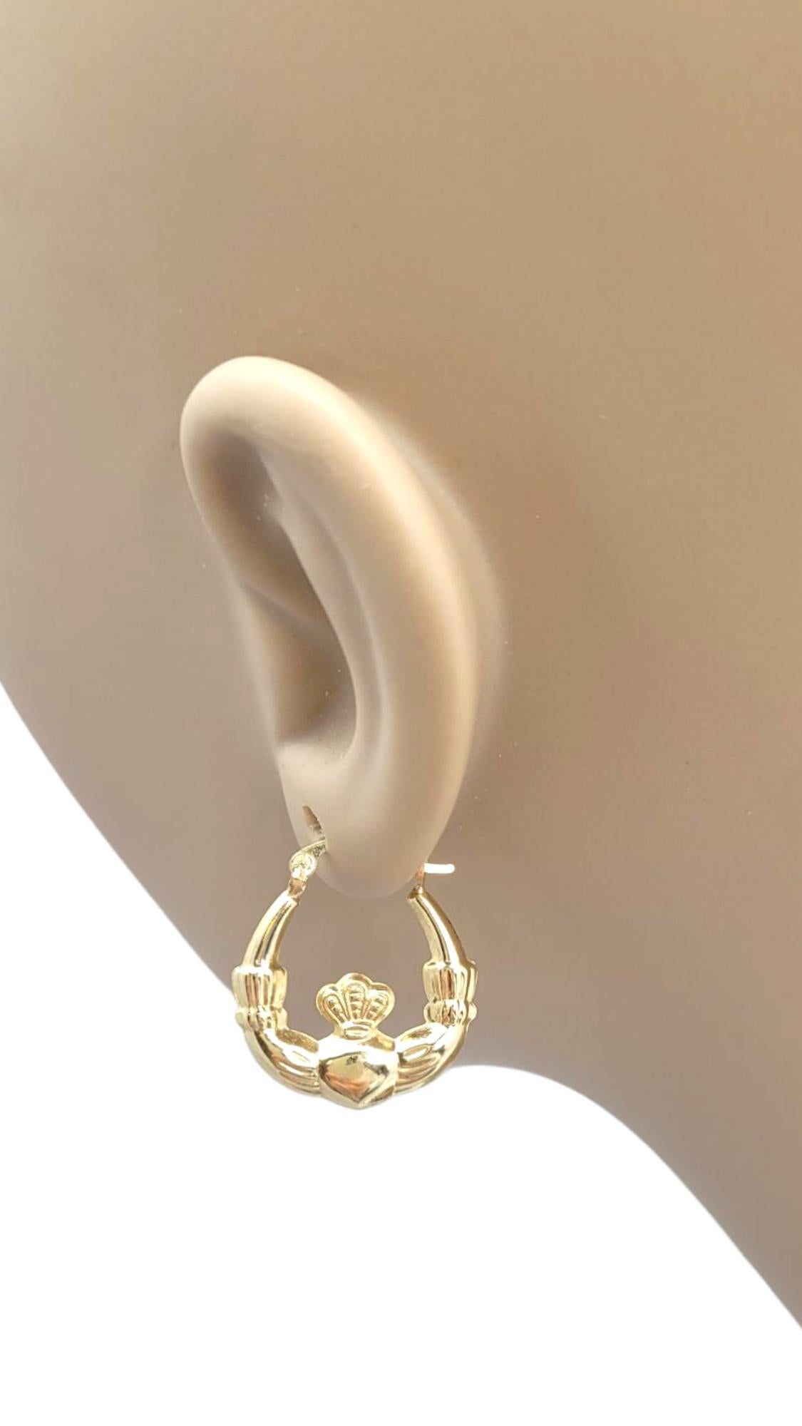 14K Yellow Gold Claddagh Hoop Earrings #21657 For Sale 2
