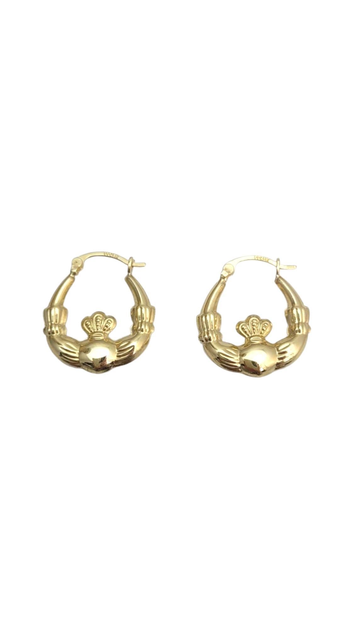 14K Yellow Gold Claddagh Hoop Earrings #21657