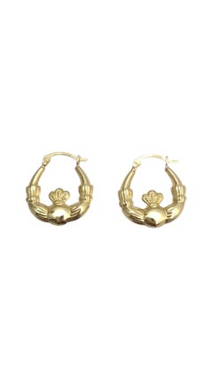 14K Yellow Gold Claddagh Hoop Earrings #21657