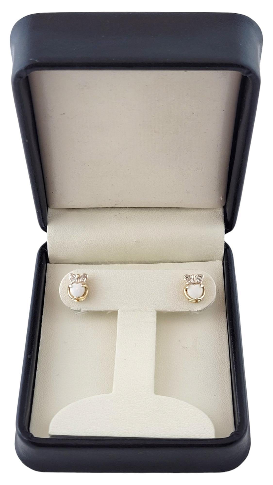 14K Yellow Gold Claddagh Opal and Diamond Stud Earrings #16428 For Sale 2
