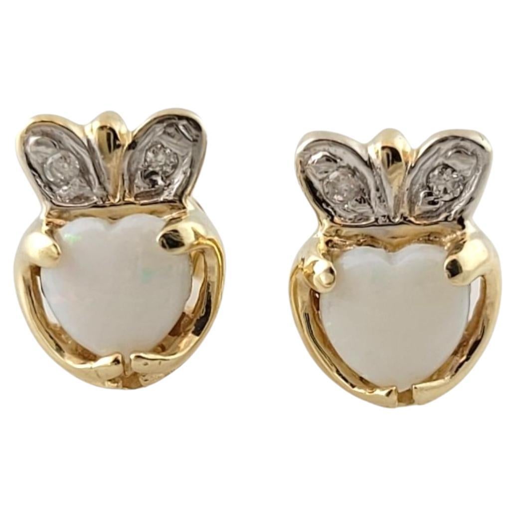 14K Yellow Gold Claddagh Opal and Diamond Stud Earrings #16428