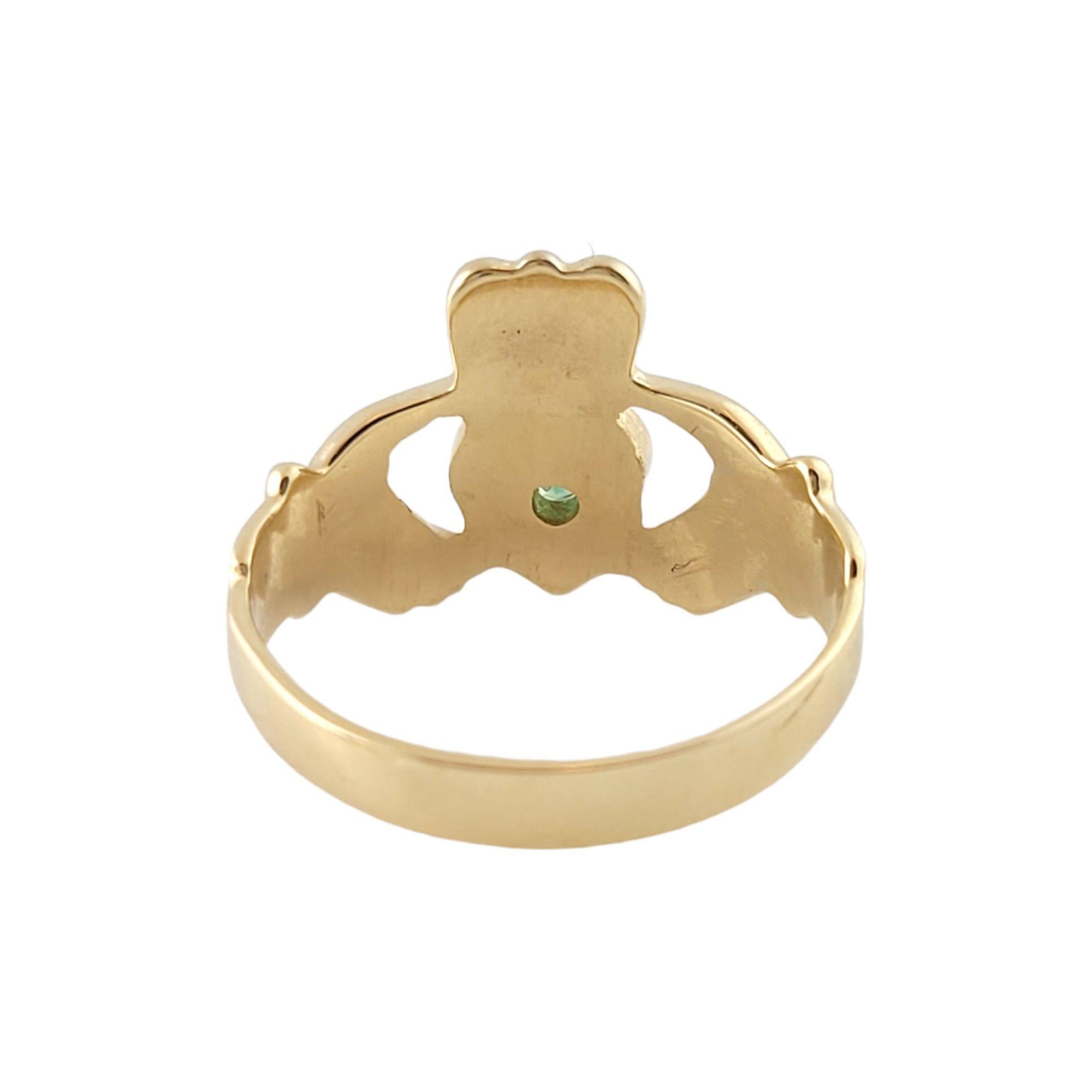 Round Cut 14k Yellow Gold Claddagh Ring with Emerald Stone