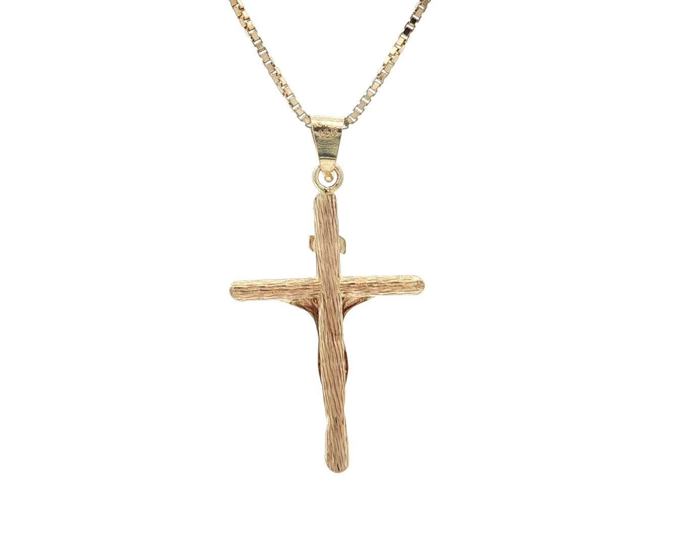 Ciondolo a croce classica in oro giallo 14k, collana A Link da 18
