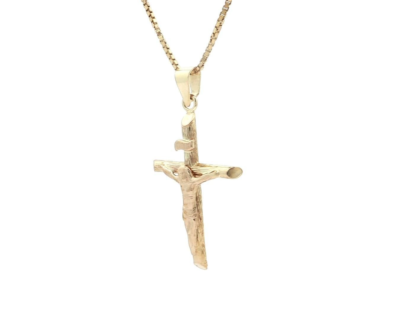 da uomo o donna Ciondolo a croce classica in oro giallo 14k, collana A Link da 18