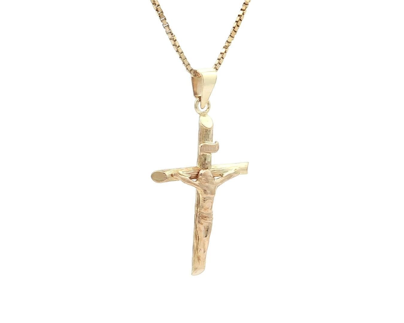 Ciondolo a croce classica in oro giallo 14k, collana A Link da 18