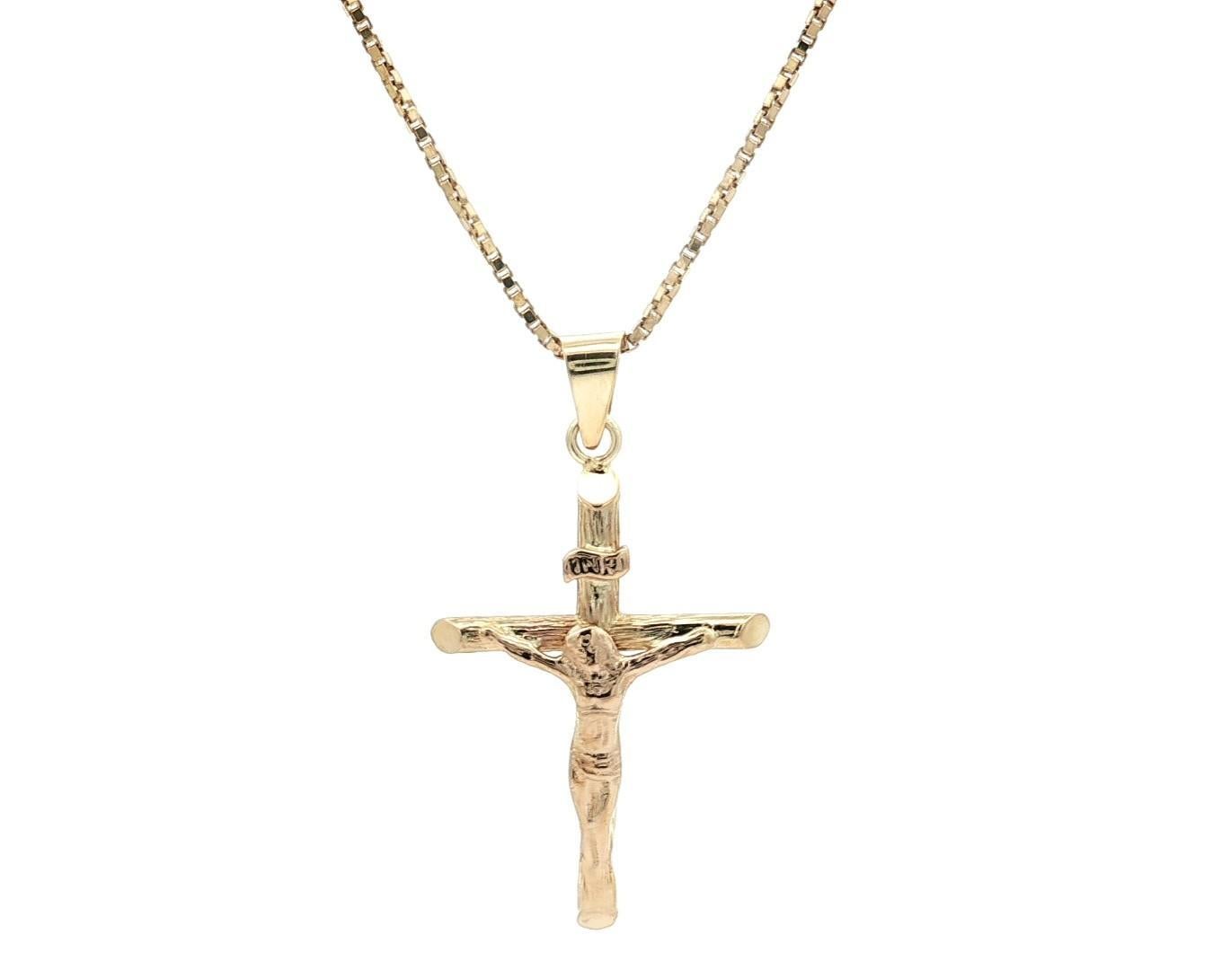 Ciondolo a croce classica in oro giallo 14k, collana A Link da 18".