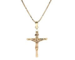 Ciondolo a croce classica in oro giallo 14k, collana A Link da 18".