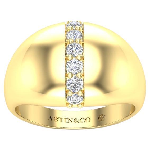 14K Yellow Gold Classic Dome Diamond Wedding Stackable Ring Band