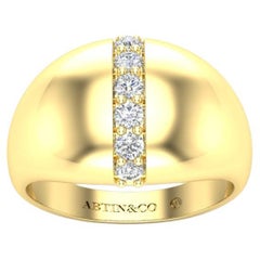 Bague de mariage empilable en or jaune 14K avec dôme classique et diamant
