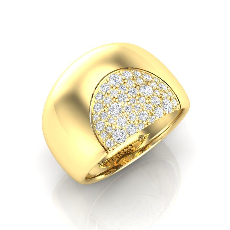 Women's 14K Yellow Gold Classic Dome Pave Diamond Ring Band For Sale