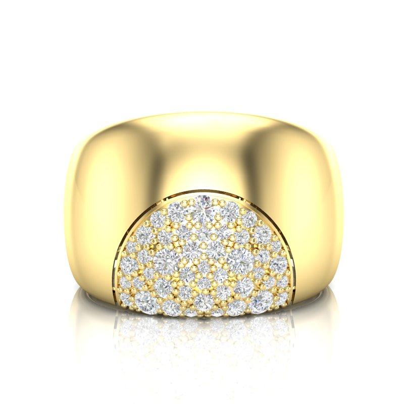 14K Yellow Gold Classic Dome Pave Diamond Ring Band For Sale 2