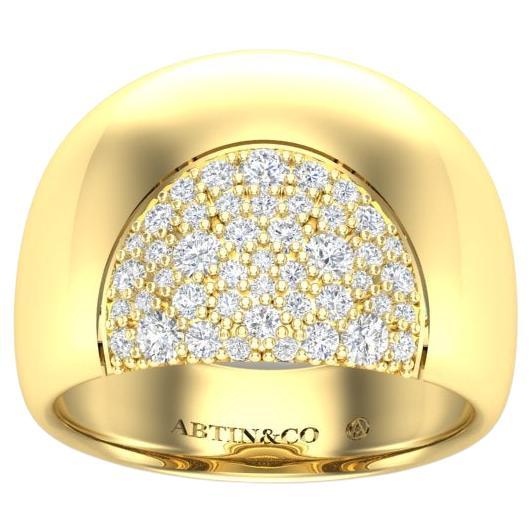 14K Yellow Gold Classic Dome Pave Diamond Ring Band For Sale