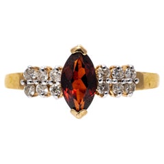 Vintage 14k Yellow Gold Classic Marquise Garnet and Diamond Ring