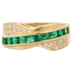 14K Yellow Gold Classic Emerald and Diamond Engagement Ring