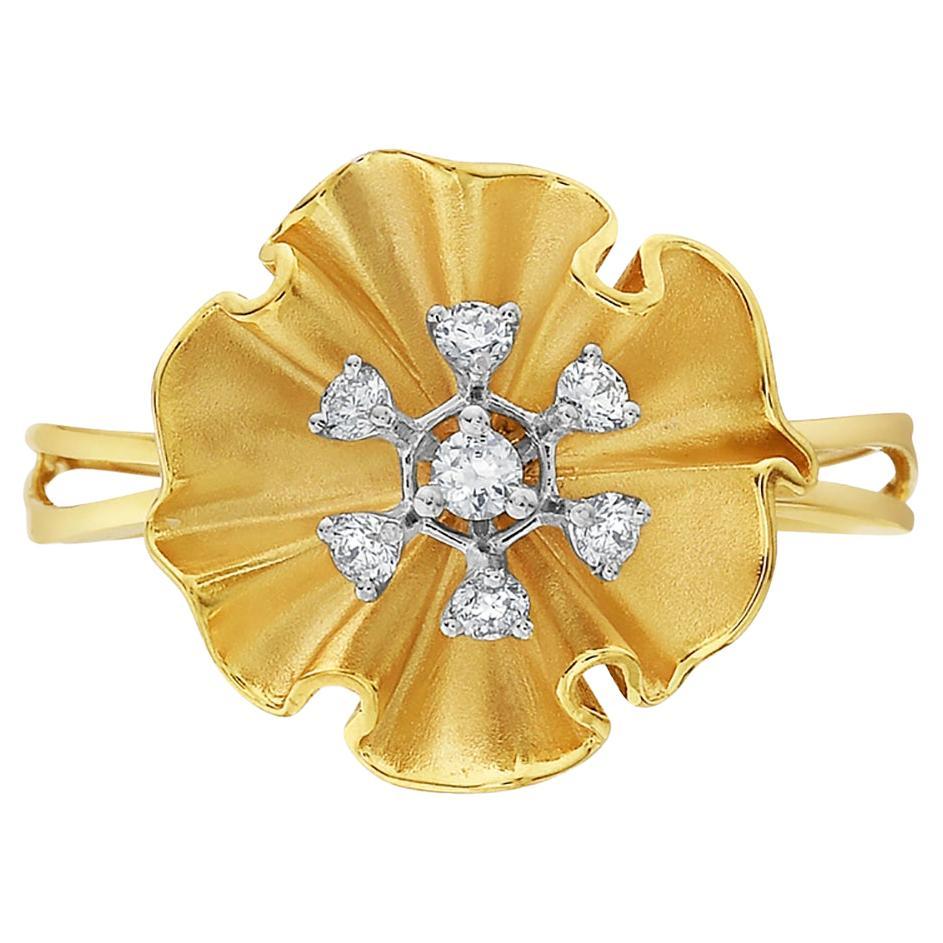 14k Yellow Gold Classic Ring with Diamonds in the Center