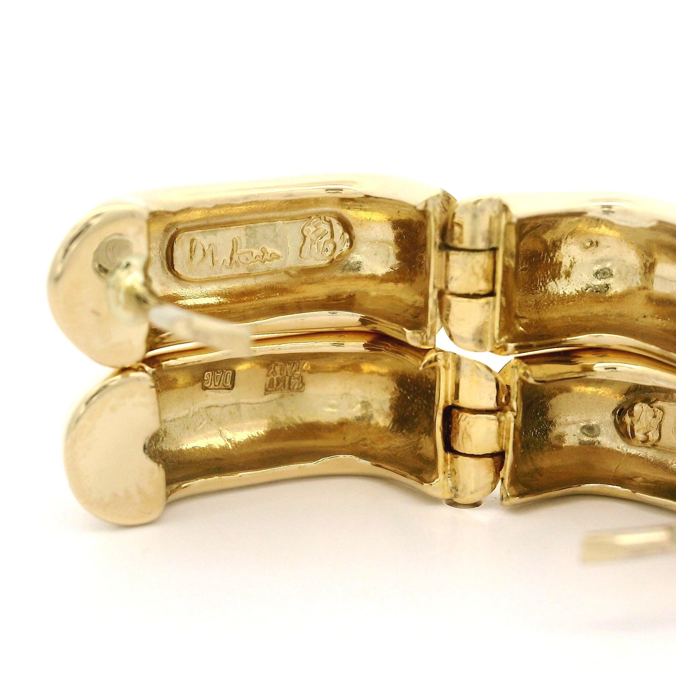 14k Yellow Gold Classic Rounded Squared Polished Huggie Hoop Earrings For Sale 4