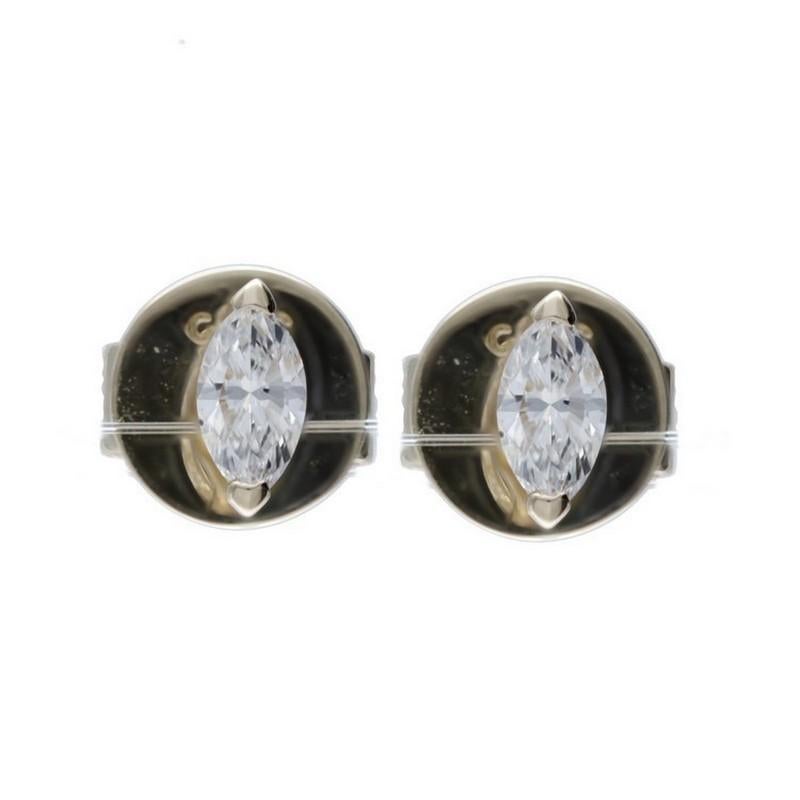 Modern 14K Yellow Gold Classic Stud Earrings with 0.15 Carat Marquise Diamonds For Sale
