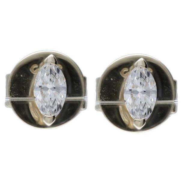 14K Yellow Gold Classic Stud Earrings with 0.15 Carat Marquise Diamonds