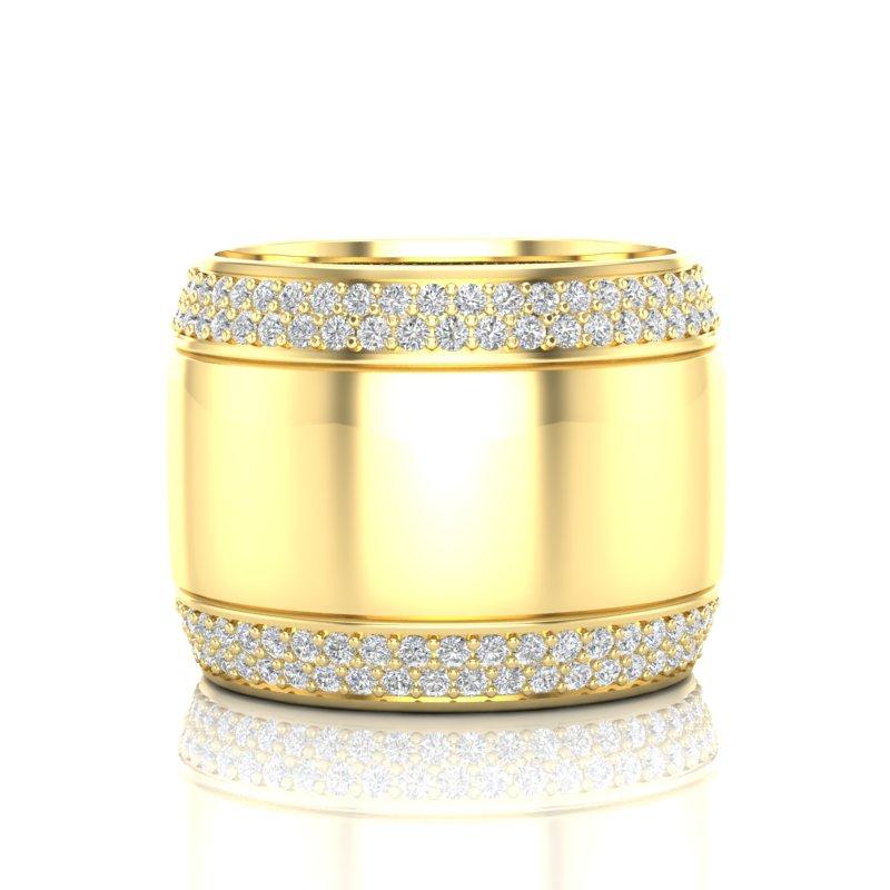 14K Yellow Gold Classic Wide High Polished Border Cigar Diamond Band Ring For Sale 2