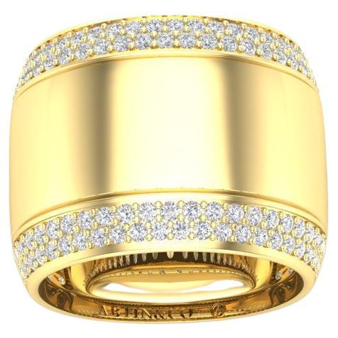 14K Yellow Gold Classic Wide High Polished Border Cigar Diamond Band Ring For Sale