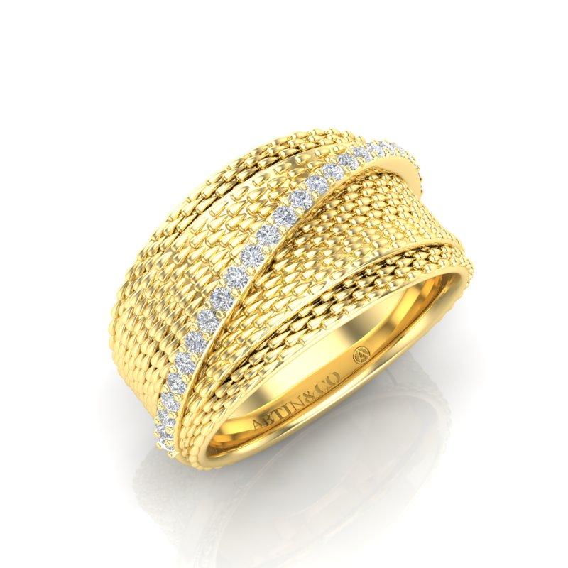 14K Gelbgold Classic Breite Überlappung Diamant Ring Band im Zustand „Neu“ im Angebot in Los Angeles, CA