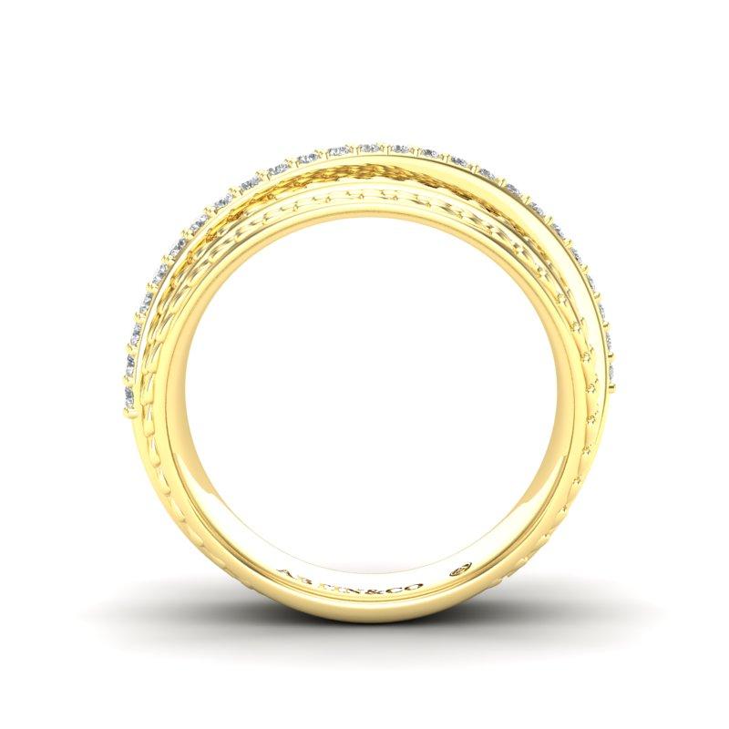 Women's 14K Yellow Gold Classic Wide Overlap Diamond Ring Band For Sale