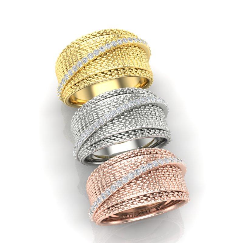 14K Gelbgold Classic Breite Überlappung Diamant Ring Band im Angebot 2