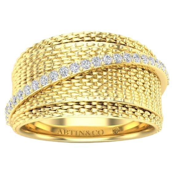 14K Yellow Gold Classic Wide Overlap Diamond Ring Band For Sale
