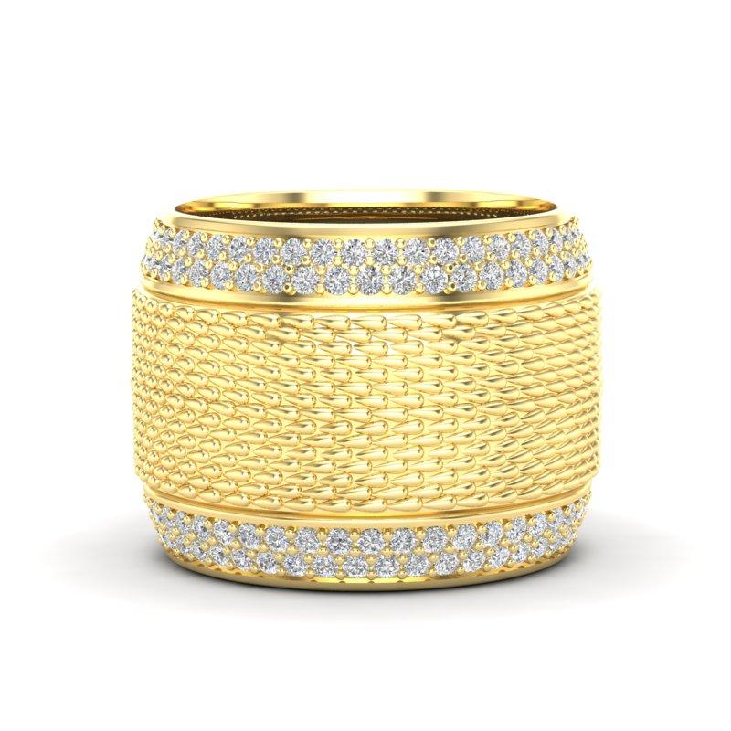 14K Yellow Gold Classic Wide Patterned Cigar Diamond Band Ring For Sale 2
