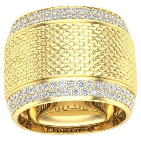 14K Yellow Gold Classic Wide Patterned Cigar Diamond Band Ring For Sale