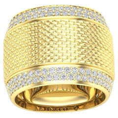 14K Yellow Gold Classic Wide Patterned Cigar Diamond Band Ring