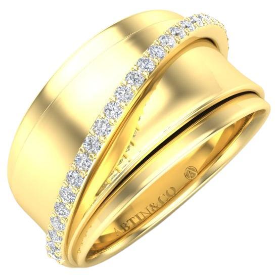 14K Yellow Gold Classic Wide Polished Diamond Ring Band For Sale