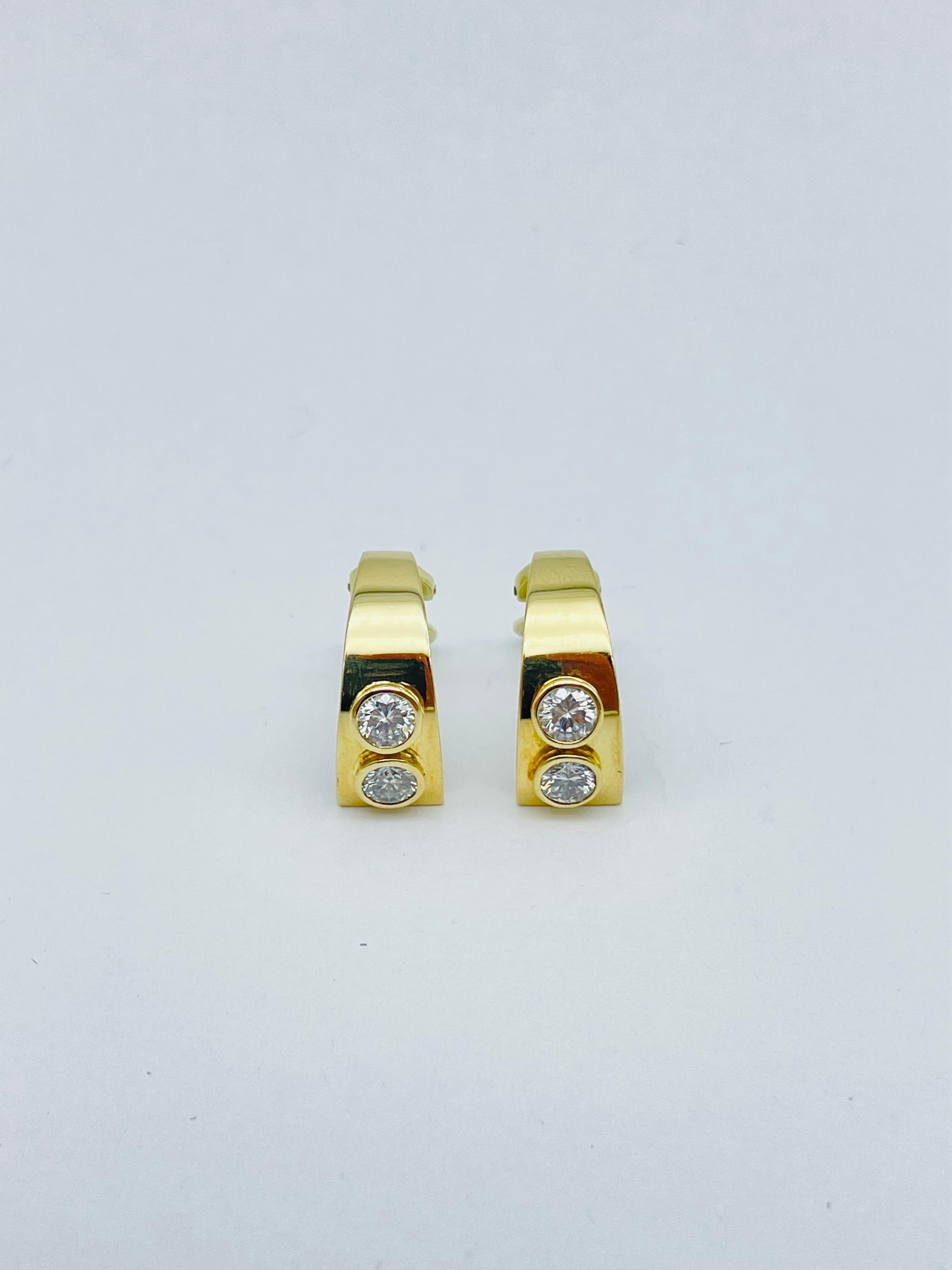 Women's or Men's 14k Yellow Gold Clip Earrings with 1 Carat Brilliants For Sale