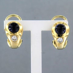 14k Yellow Gold Clip-On Earrings with Blue Sapphire & Diamond, 0.25ct