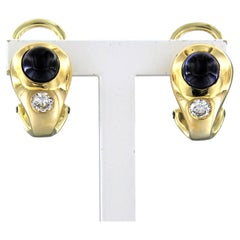 14k Yellow Gold Clip-On Earrings with Blue Sapphire & Diamond, 0.25ct