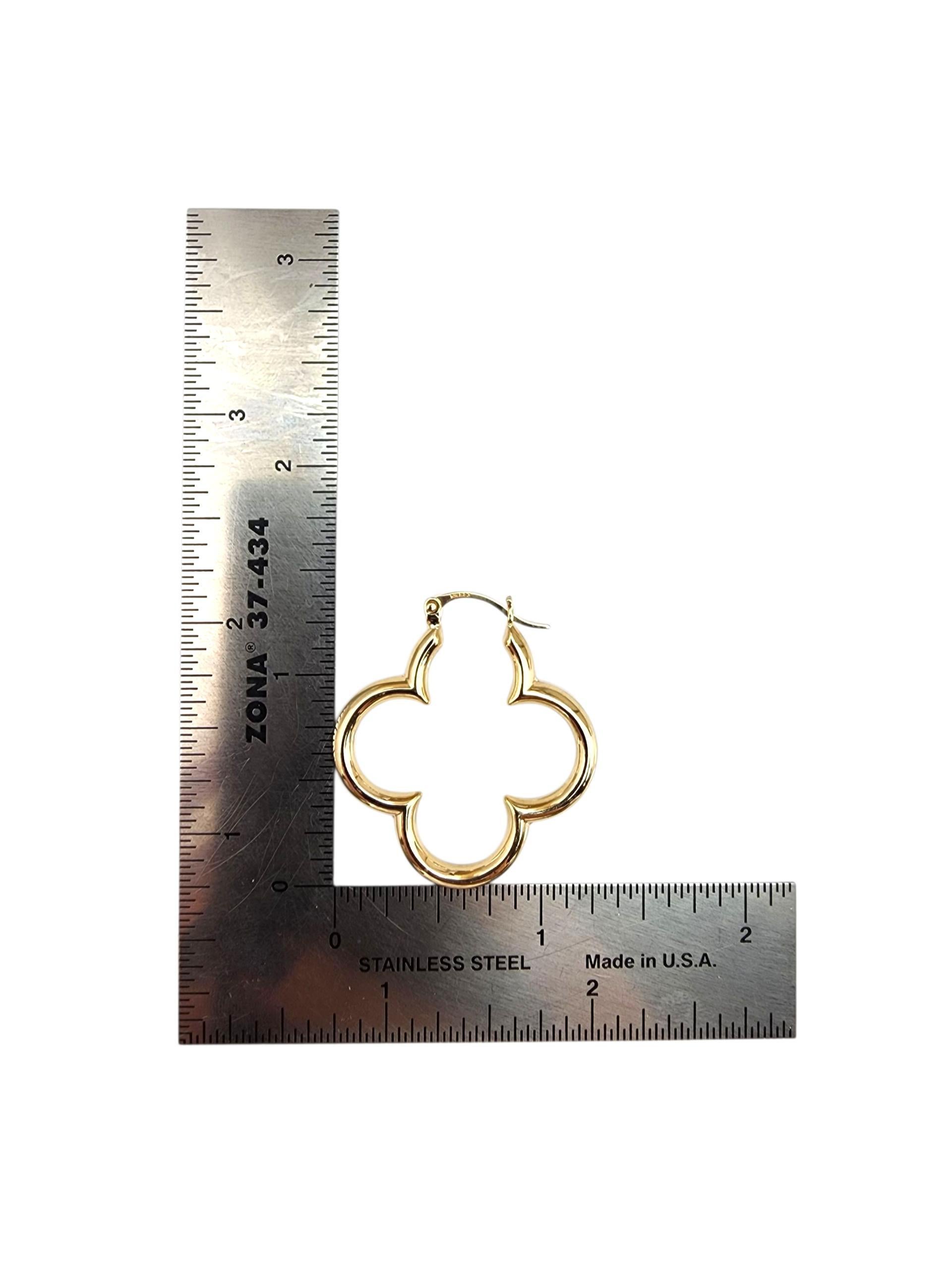 Women's 14K Yellow Gold Clover Hoop Earrings #22719 For Sale