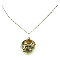 14K Yellow Gold Cocker Spaniel Dog Circle Pendant #19600