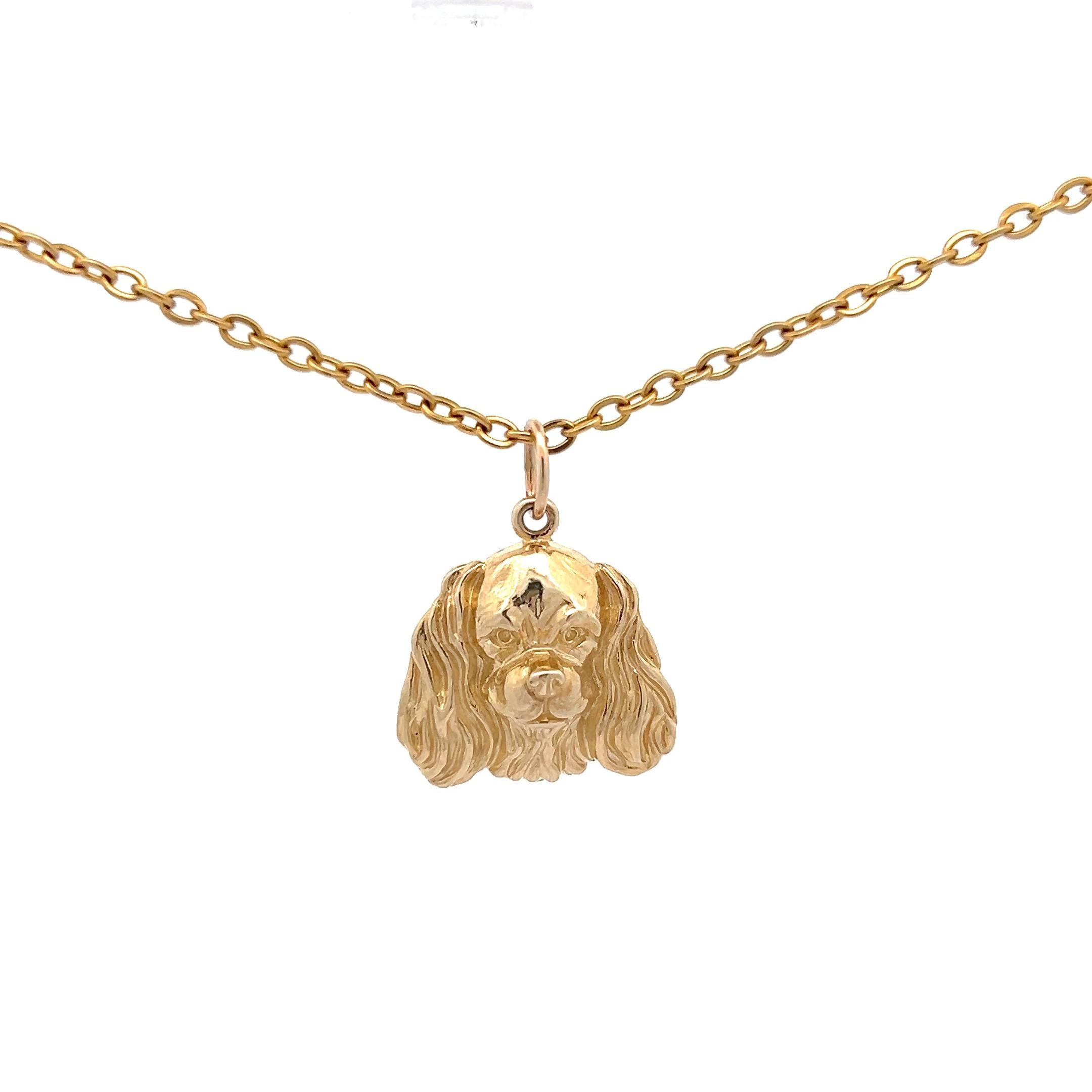 da uomo o donna Ciondolo a forma di cane Cocker Spaniel in oro giallo 14k in vendita