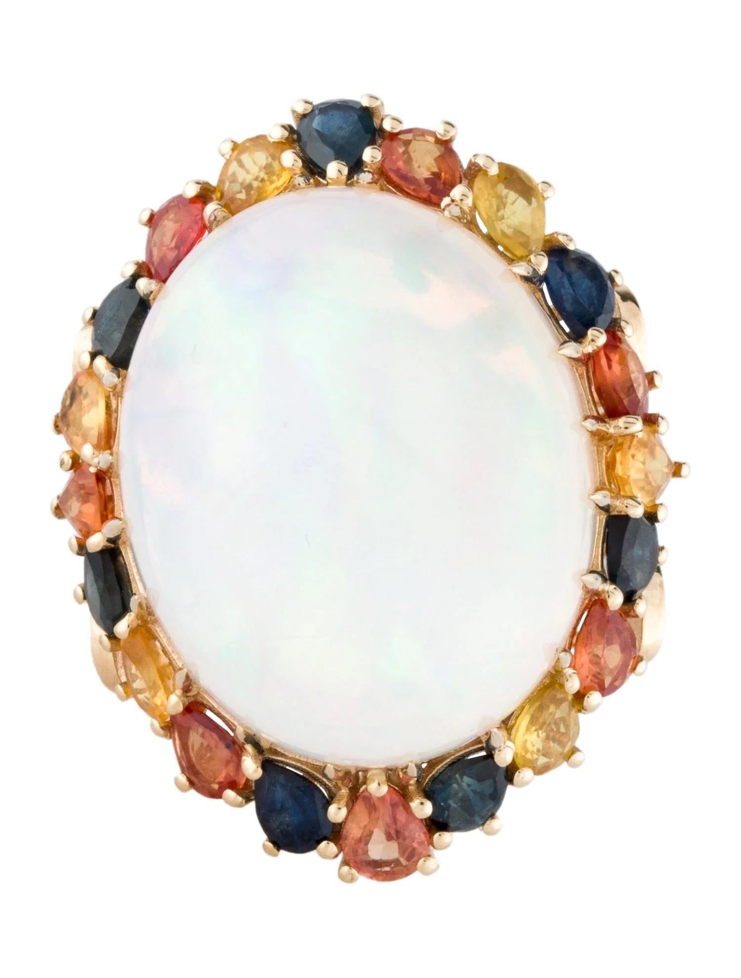 Artist 14K Yellow Gold Cocktail Ring Size 7 Featuring 29.68ct Opal, Sapphire, and Diamo For Sale