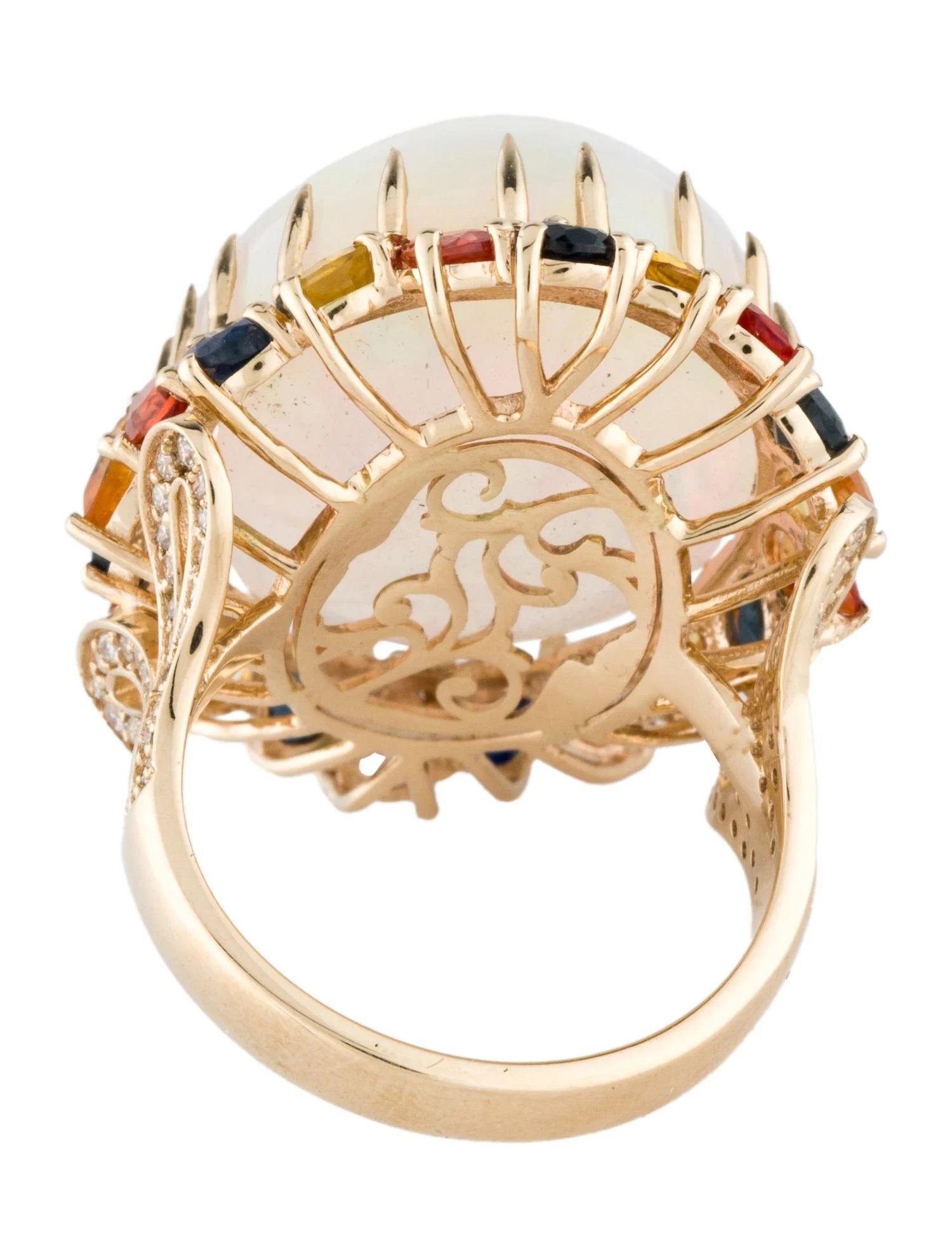 Oval Cut 14K Yellow Gold Cocktail Ring Size 7 Featuring 29.68ct Opal, Sapphire, and Diamo For Sale