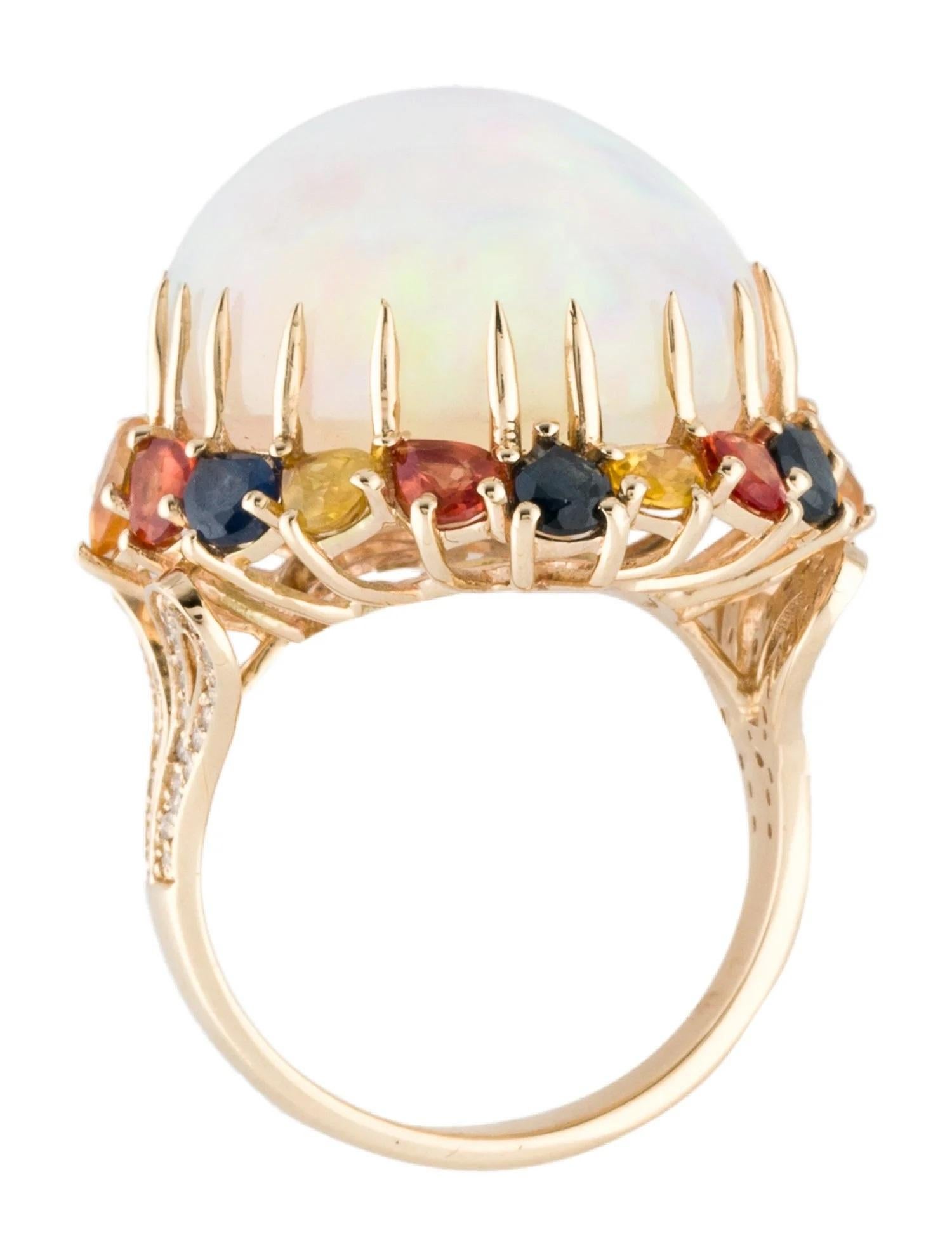 14K Yellow Gold Cocktail Ring Size 7 Featuring 29.68ct Opal, Sapphire, and Diamo In New Condition For Sale In Holtsville, NY