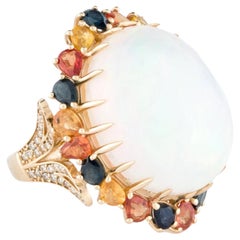 14 Karat Gelbgold Cocktail-Ring Größe 7 mit 29,68 Karat Opal, Saphir und Diamo
