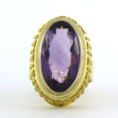 14k Yellow Gold Cocktail Ring with 4.00ct Oval Amethyst, Size 7.5