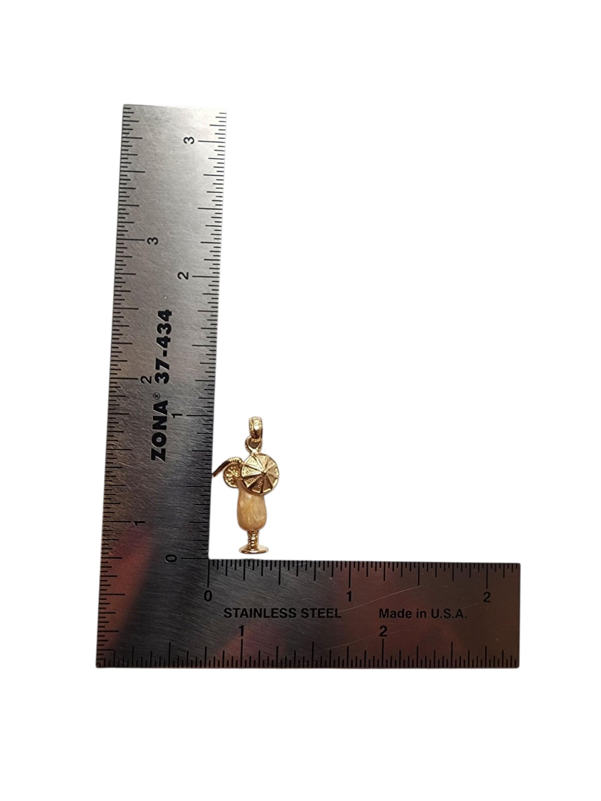 14K Yellow Gold Cocktail Umbrella Drink Charm #22784 For Sale 2