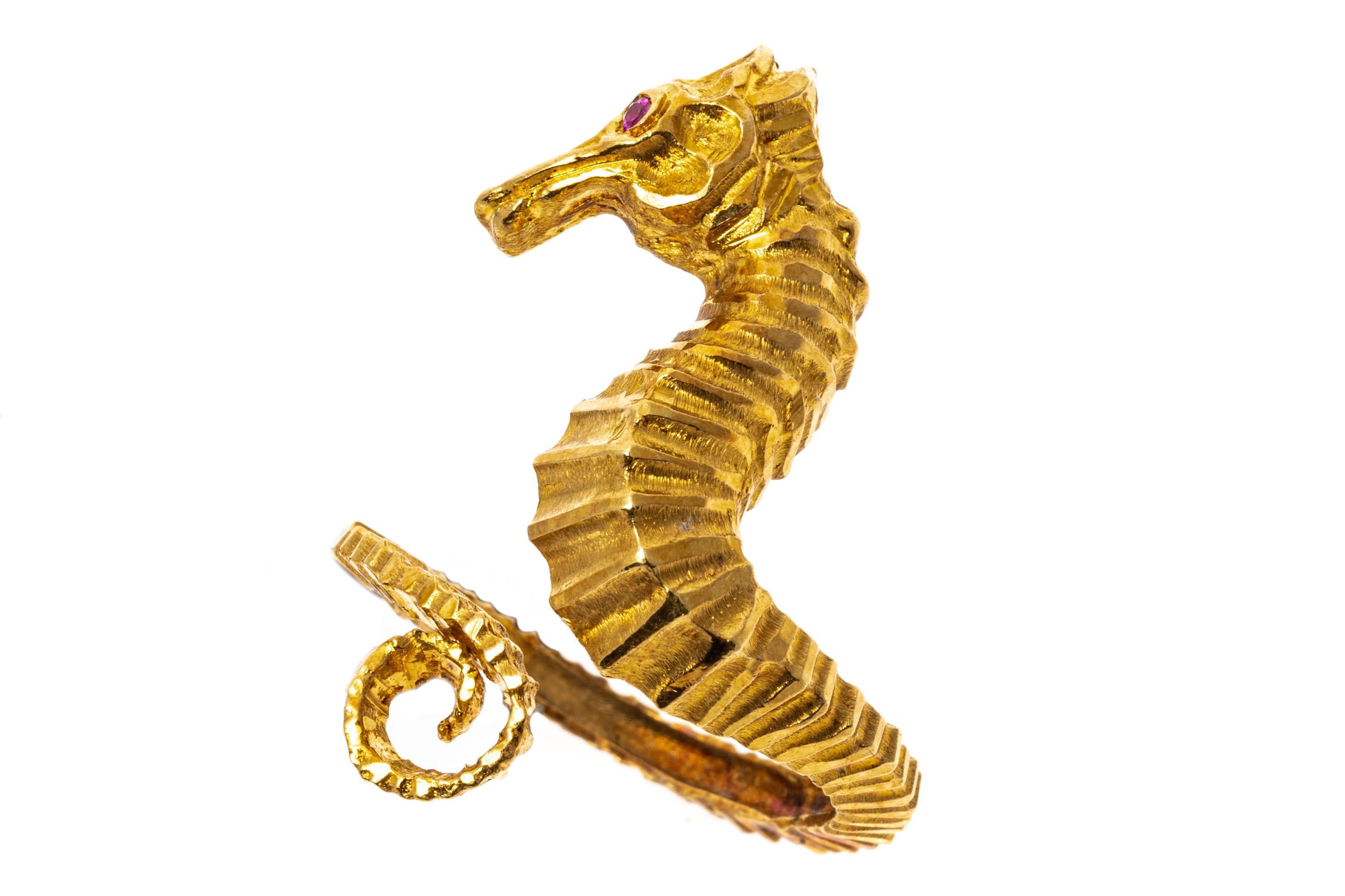 Women's 14k Yellow Gold Coiled Seahorse Ring with Curlicue Tail