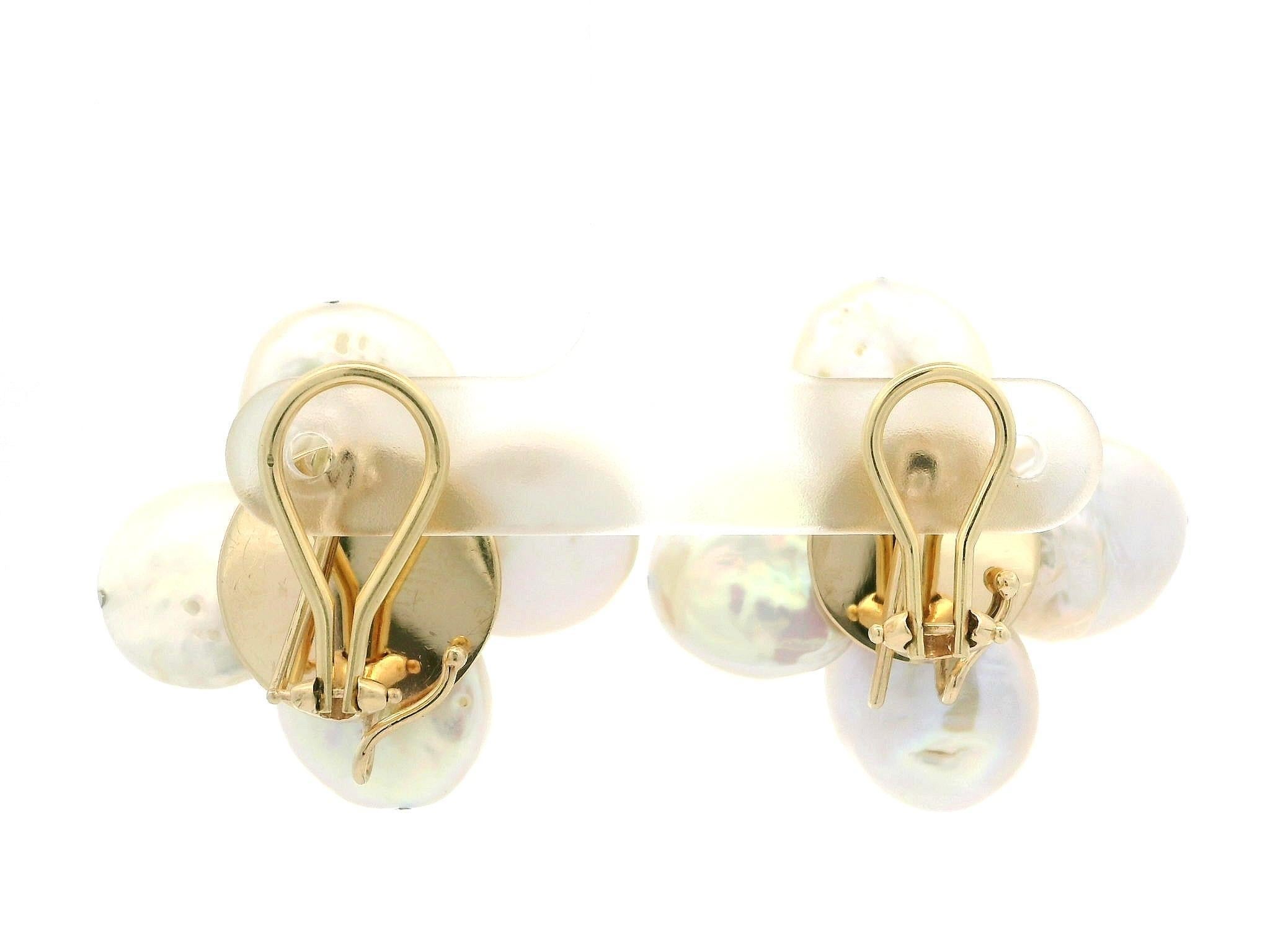 14k Yellow Gold Coin Pearl & Amethyst Flower Shaped Convertible Back Earrings For Sale 5